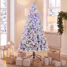 4.5 Ft Pre-Lit Snow Flocked Christmas Tree with Multicolor Lights - view 1 of 5 | KMFURNILA