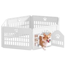 Dog Playpen 6 Panel, Puppy Playpen for Small Puppy, Small Dog Fence Indoor, Plastic Enclosure with Decorative Claw Print & Roof Style Gate, Secure Lock, Ideal for Cats, Rabbits, White - view 1 of 5 | KMFURNILA
