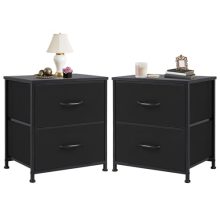 Black Nightstands Set of 2 with Two Drawer Side Tables Living Room 2 Drawer Dresser Bedroom End Bedside Table Cabinet with Storage Night Stand, Wooden Top Metal Frame Handle, 20” Tall - view 1 of 5 | KMFURNILA