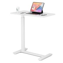 Bedside Table with Wheels Hospital Over Bed Table Trays for Eating, Adjustable Height Rolling Desk Portable Mobile Laptop Desk for Home Medical Breakfast TV Counch with Metal Base, Milky - view 1 of 5 | KMFURNILA