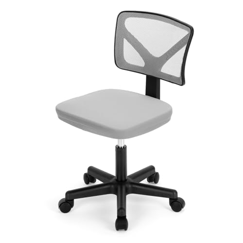 Office Computer Desk Mesh Chair, Ergonomic Small Low-Back Swivel Rolling Chairs with Wheels, Armless Comfy Seat Lumbar Support for Home, Small Spaces, Bedroom, Study, Student, Adults, Grey | KMFURNILA
