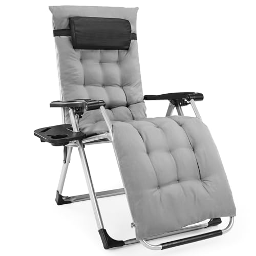 Zero Gravity Chair with Cushion & Tray, Portable Zero Gravity Recliner, Foldable Outdoor Lounge Chair for Patio, Camping & Backyard, Adjustable Anti-Gravity Chair, 440 lbs Capacity | KMFURNILA
