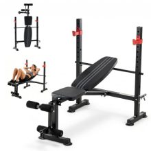 Adjustable Weight Bench, Foldable Bench Press Set with Leg Extension and Curl, 650 LBS Heavy Duty Full Body Strength Training Bench for Home Gym, Black & Red - view 1 of 5 | KMFURNILA