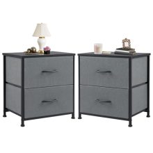 Grey Nightstands Set of 2 with Two Drawer Side Tables Living Room 2 Drawer Dresser Bedroom End Bedside Table Cabinet with Storage Night Stand, Wooden Top Metal Frame Handle, 20” Tall - view 1 of 5 | KMFURNILA