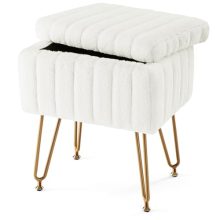 Vanity Stool Chair Faux Fur with Storage, Soft Ottomans 4 Metal Legs with Adjustable Anti-Slip Feet Thick Padded Seat Modern Multifunctional Bedroom Chairs for Makeup - view 1 of 5 | KMFURNILA