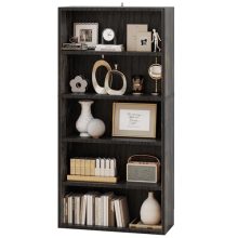 Black 5 Tier Bookshelf with Storage Wooden Bookcase Tall Book Shlef, Standing Bookcases Organizer Adjustable, Display Storage Shelves Sturdy for Bedroom Living Room Home Office, 53”H - view 1 of 5 | KMFURNILA