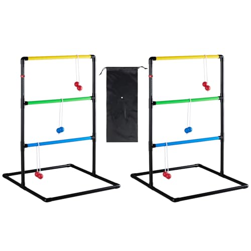 Ladder Ball & Golf Tossing Games Set, Ladder Toss Game with Balls for Backyard & Lawn, Outdoor Portable Family Fun for Adults & Kids, Complete with 6 Bolas, Score Trackers | KMFURNILA