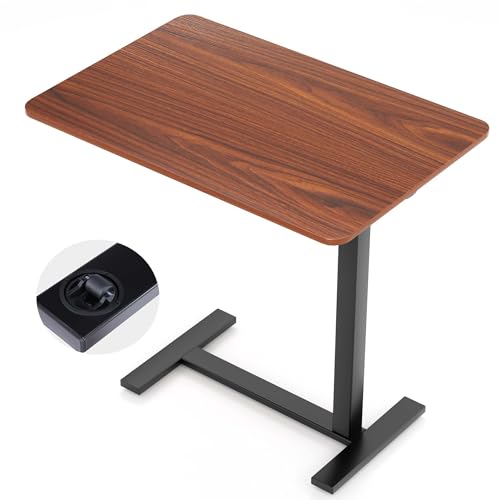 Bedside Table with Wheels Hospital Over Bed Table Trays for Eating, Adjustable Height Rolling Desk Portable Mobile Laptop Desk for Home Medical Breakfast TV Counch with Metal Base, Brown | KMFURNILA