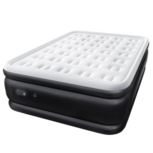 Air Mattress Queen with Built-in Pump, Inflatable Blow Up Camping Mattress with 22" Raised Comfort for Home, Portable Mattress 660 lbs Weight Capacity, Double Height & Non-Slip Bottom | KMFURNILA