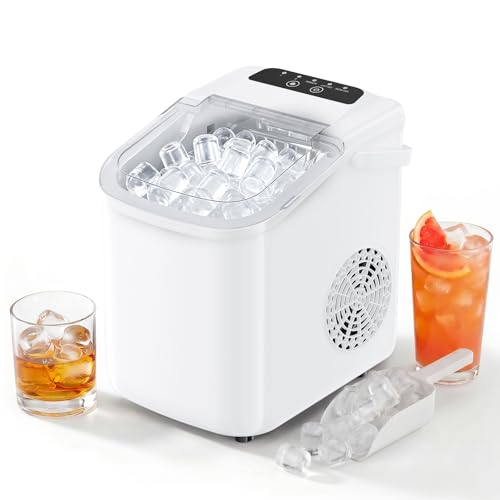 Countertop Ice Maker with Handle, Portable Ice Machine, White | KMFURNILA