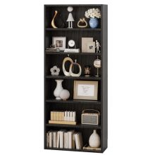 Black 6 Tier Bookshelf with Storage Wooden Bookcase Tall Book Shelf, Standing Bookcases Organizer Adjustable, Display Storage Shelves Sturdy for Bedroom Living Room Home Office, 63”H - view 1 of 5 | KMFURNILA