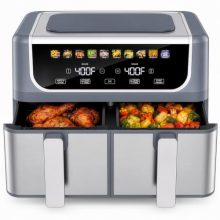 2 Baskets Air Fryer 9.5 QT, 10 in 1 Dual Air Fryers with Ceramic Crisper Plate, 80-450°F Wide Temp, Smart Cooking Mode with Match & Sync Cook, Shake Reminder, Roast, Defrost, Bake, Grey - view 1 of 5 | KMFURNILA
