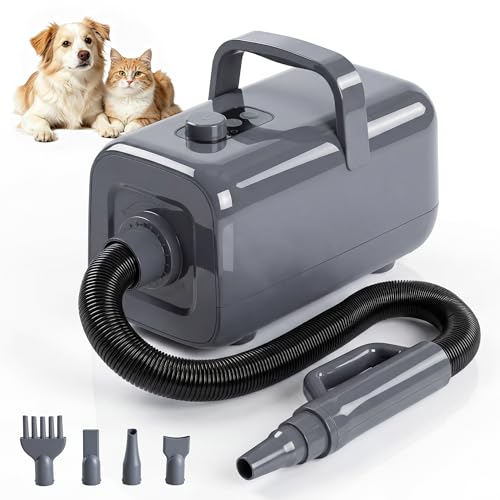 Dog Hair Dryer for Grooming, 1550W Quiet High Velocity Pet Blow Dryer Grey | KMFURNILA