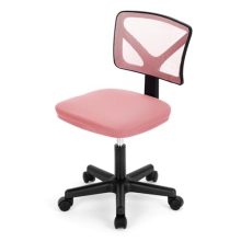 Office Computer Desk Mesh Chair, Ergonomic Small Low-Back Swivel Rolling Chairs with Wheels, Armless Comfy Seat Lumbar Support for Home, Small Spaces, Bedroom, Study, Student, Adults, Pink - view 1 of 5 | KMFURNILA